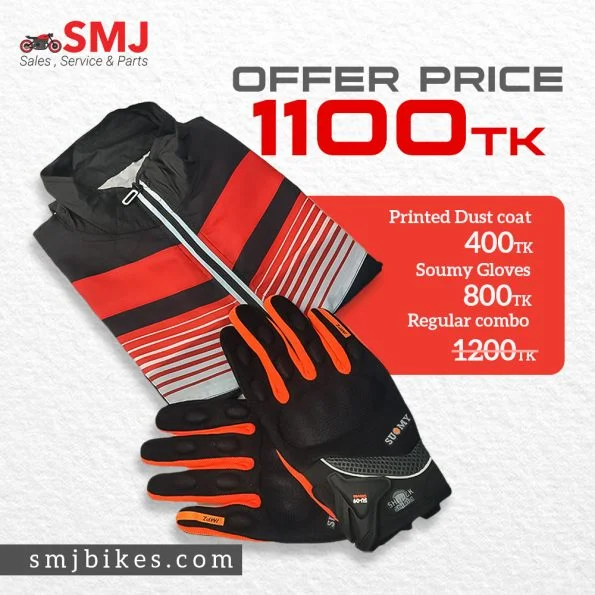 Dust Coat and Hand Gloves Winter Combo Pack-Black and Red